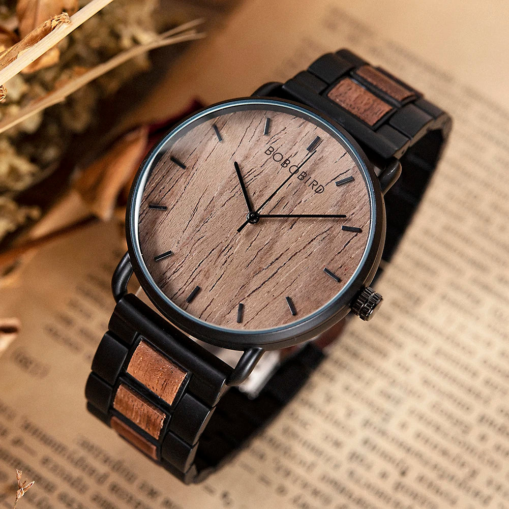 BOBOBIRD Engraved Wooden Watch Custom Precious Gift Quartz Wristwatch Men Boyfriend Birthday Groomsmen Anniversary Father'S Day