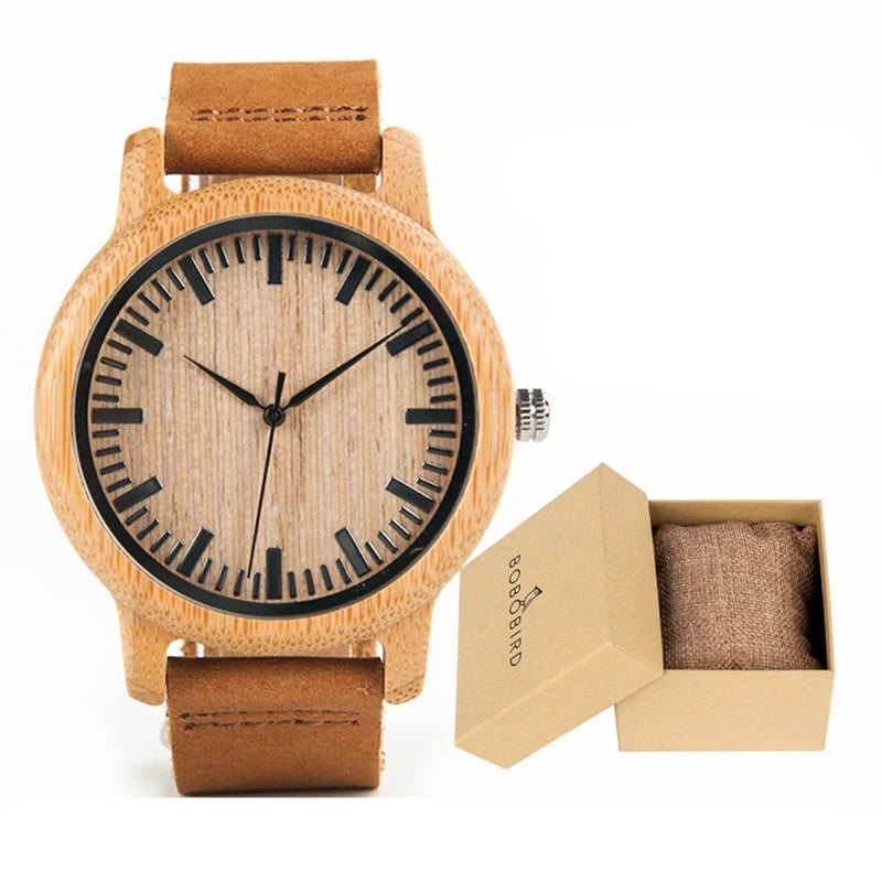 Wooden Watches for Men & Women Leather Strap Quartz Watches Support OEM Customized Dropshipping