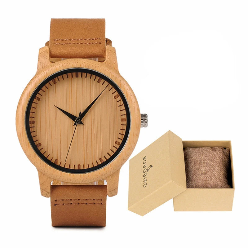 Wooden Watches for Men & Women Leather Strap Quartz Watches Support OEM Customized Dropshipping