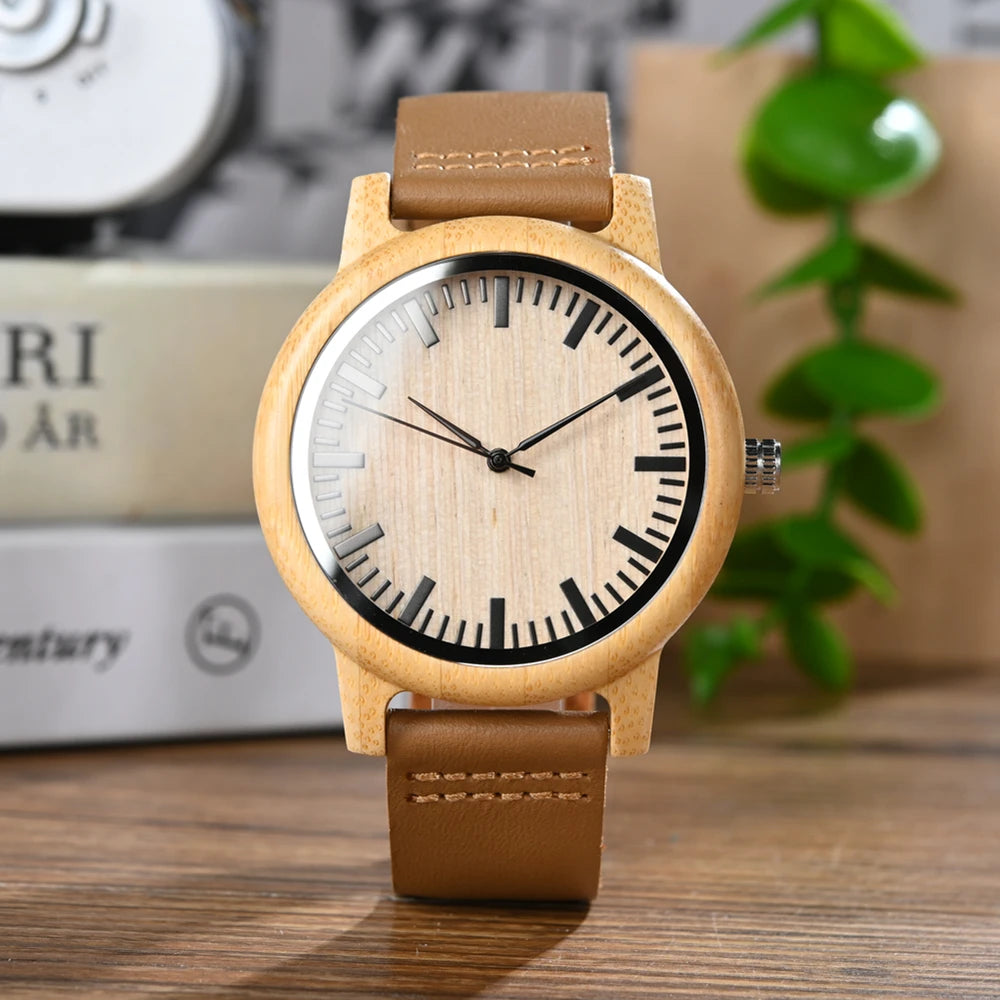 Wooden Watches for Men & Women Leather Strap Quartz Watches Support OEM Customized Dropshipping