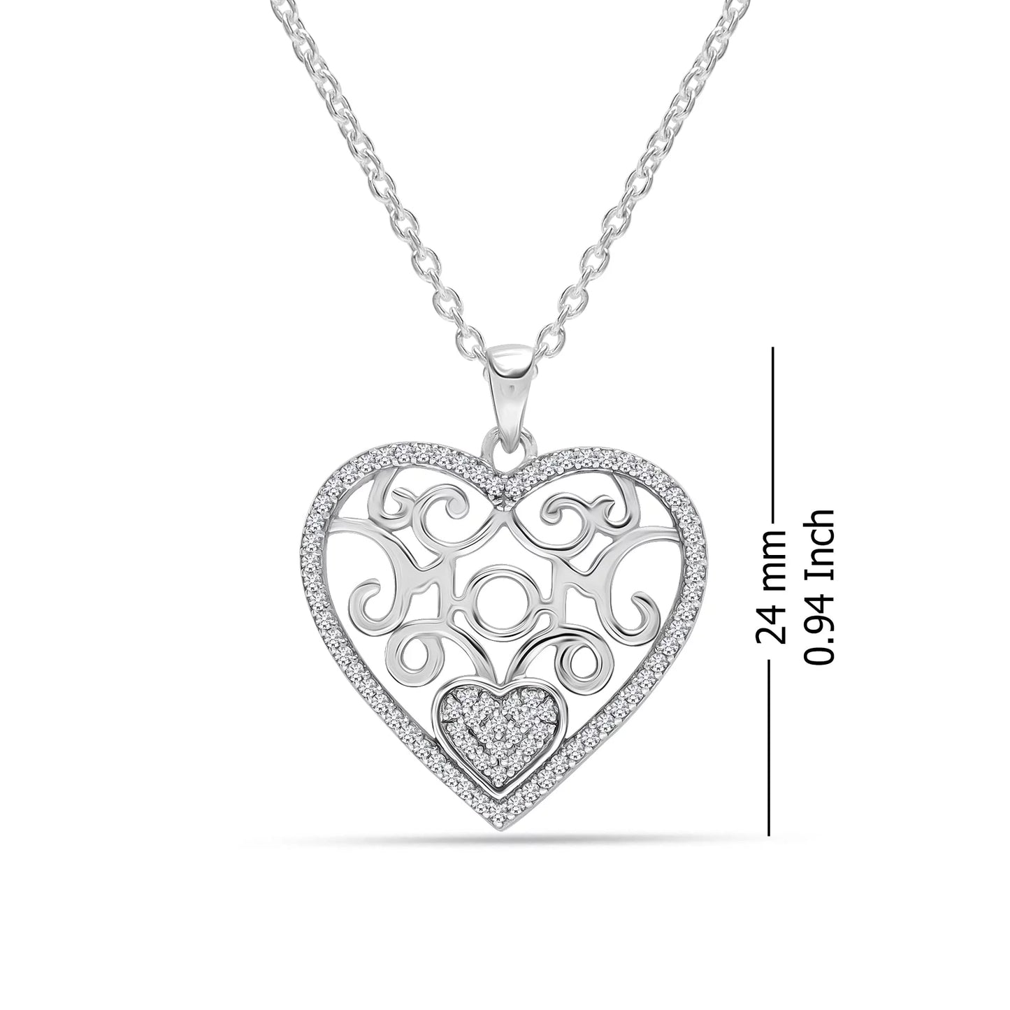 925 Sterling Silver Rose-Gold Plated Mother of Pearl CZ Pave Heart Pendant Necklace for Women and Teen Girls 18" Inch