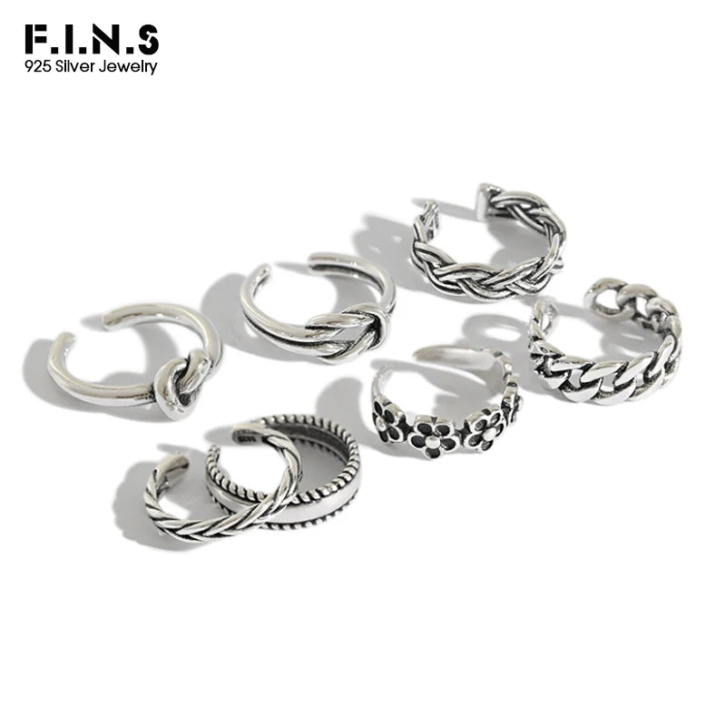 F.I.N.S 925 Sterling Silver Woman Fashion Rings Small Size Knuckle Ring Multi Styles Adjustable Rings Toe Beach Foot Jewelry