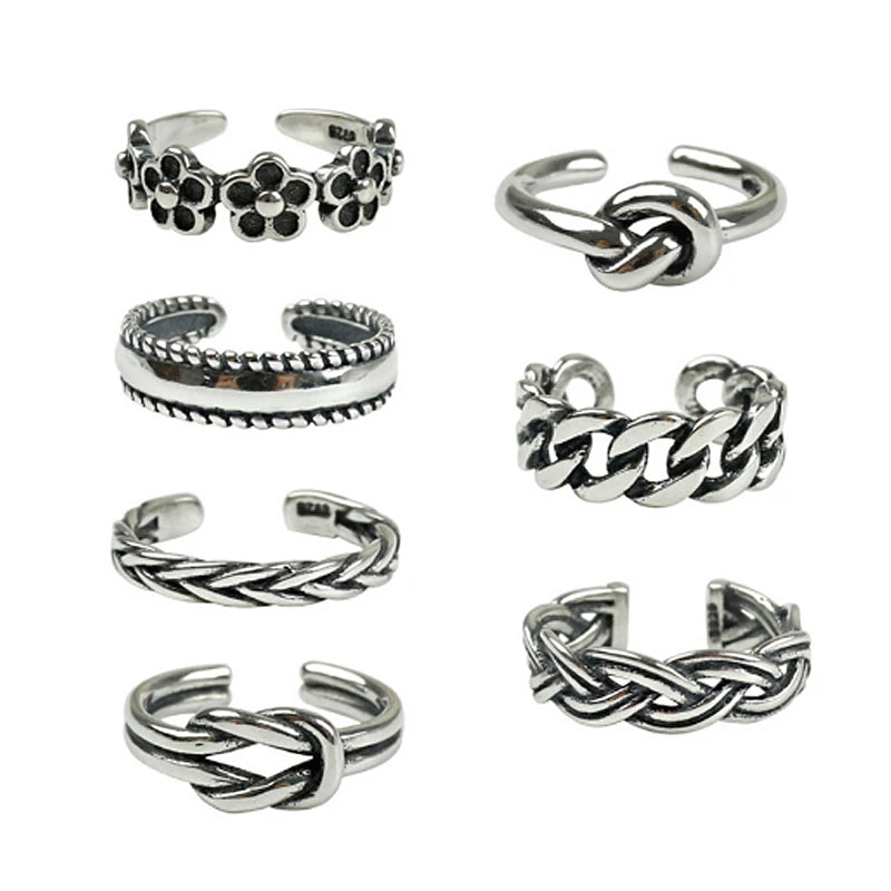 F.I.N.S 925 Sterling Silver Woman Fashion Rings Small Size Knuckle Ring Multi Styles Adjustable Rings Toe Beach Foot Jewelry